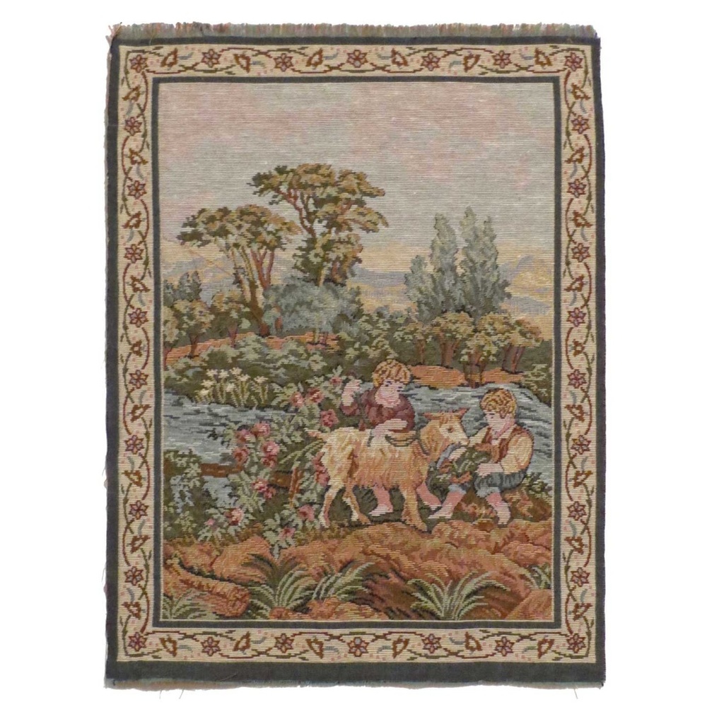 Tapestry - Italian-Pastoral-Boys & Goat - Bordered